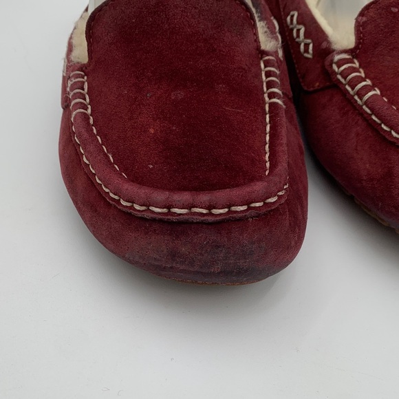 UGG Burgundy Suede Moccasin Slippers Size 7 - Picture 3 of 14